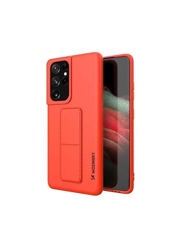 Wozinsky Kickstand Case Silicone Case with Stand Case for Samsung Galaxy S21 Ultra 5G Red