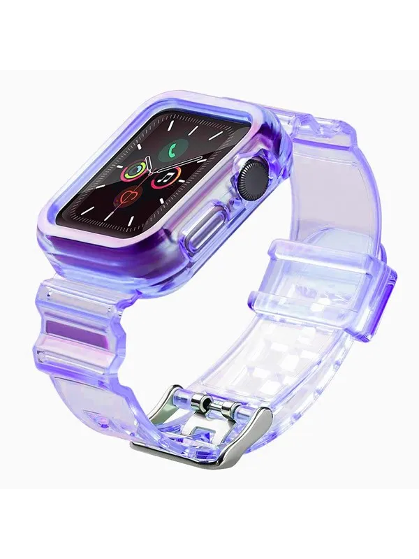 Hurtel Silicone Band Strap Bracelet Case Strap Light Set for Apple Watch 40mm - Purple