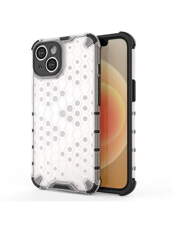 Hurtel Honeycomb Case for iPhone 14 Plus Armored Hybrid Cover Transparent
