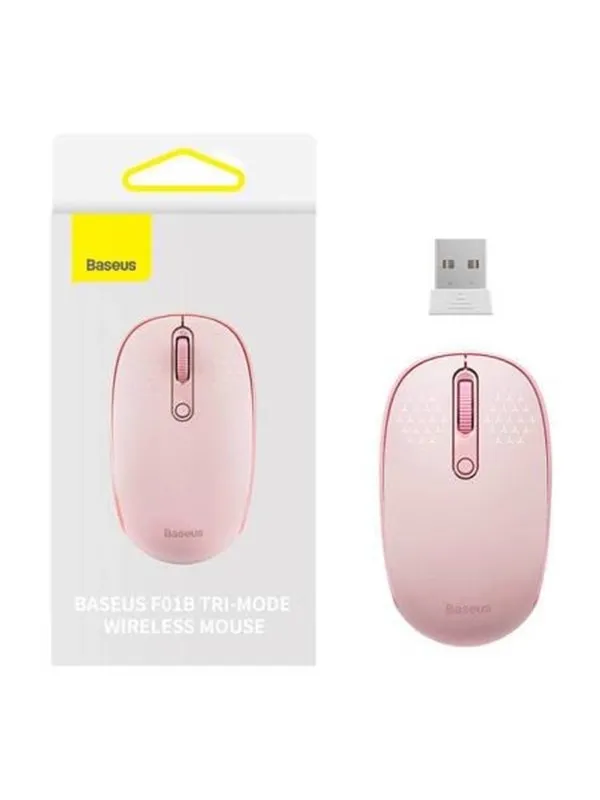 Baseus Wireless mouse F01B Tri-mode 2.4G BT5.0 1600 DPI (pink) - 3 knapper - Rosa