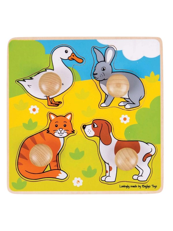 Bigjigs Wooden My First Knob Puzzle Pets - 4 pcs. Tre