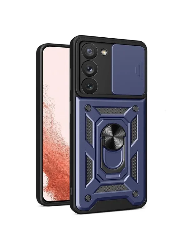 Hurtel Hybrid Armor Camshield Case for Samsung Galaxy S23+ Armored Case with Camera Cover Blue