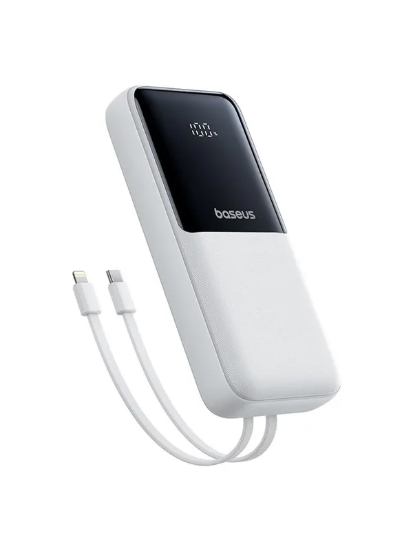 Baseus Lipow 20000mAh 22.5W Powerbank with two built-in cables with additional Simple USB-A - USB-C 3A 20cm cable - white Nødlader - Hvit - 20000 mAh