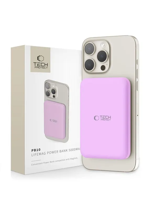 Tech-Protect Powerbank LifeMag MagSafe PB10 5000 mAh - pink Nødlader - Rosa - 5000 mAh