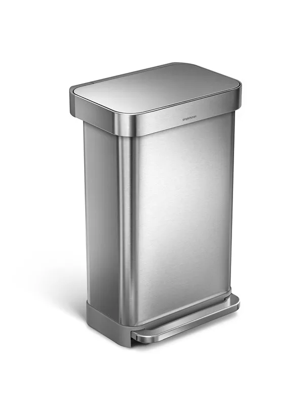 Simplehuman 45L rektangulær søppelbøtte med linerlomme, børstet