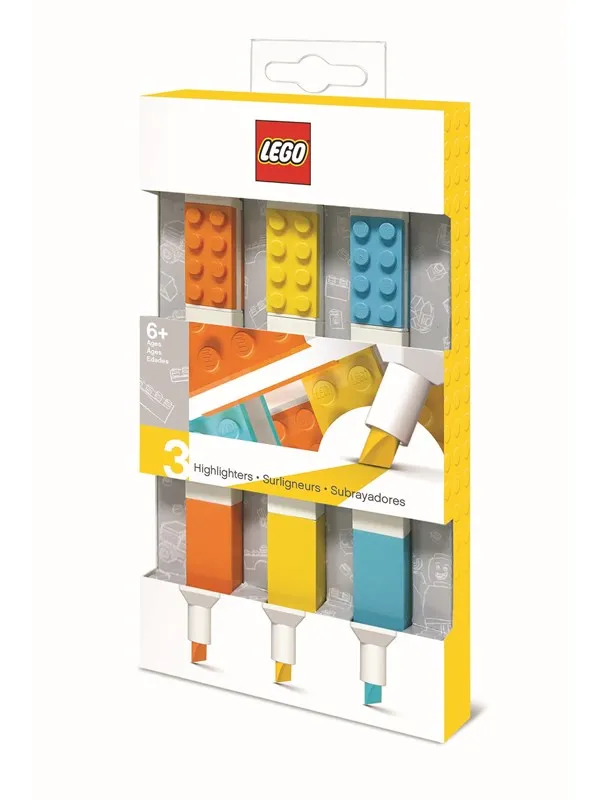 Euromic LEGO Stationery Highlighters 3 pcs. ORANGE YELLOW TURQUOISE packed in colour box