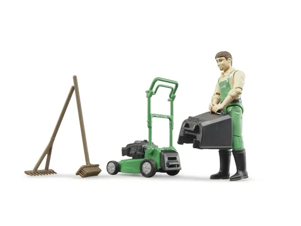 Bruder bworld gardener with lawnmower and equipment