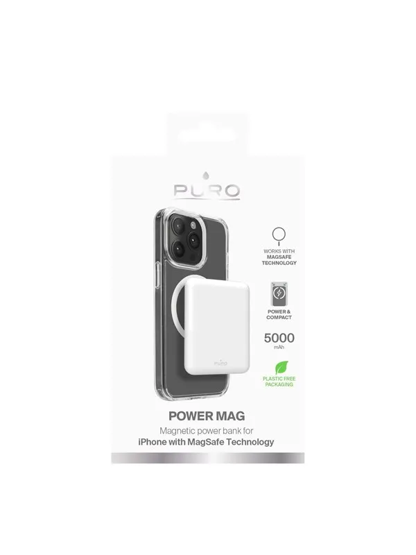 Puro Power Mag 5000mAh Power Bank with MagSafe USB-C - White Nødlader - Hvit - 5000 mAh