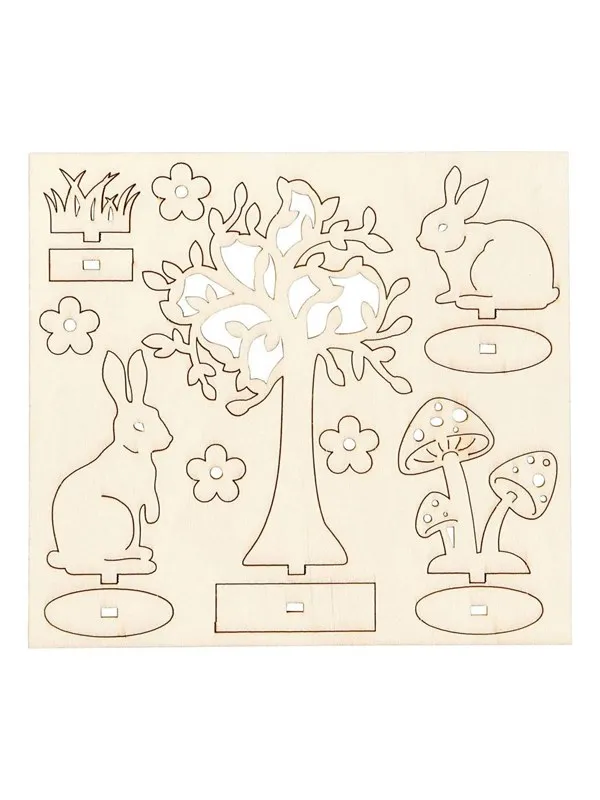 Creativ Company DIY Wooden Figures Hares Tree and Mushrooms