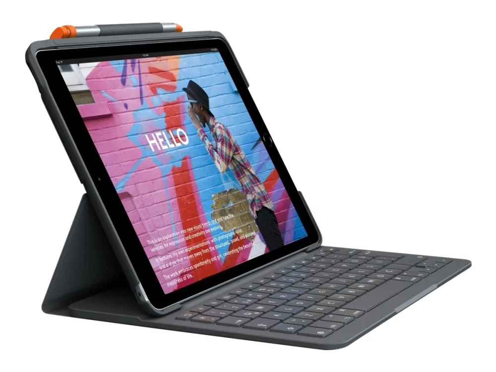 Logitech Slim Folio - keyboard and folio case - QWERTY - UK - oxford grey - Tastatur & Foliosett - Engelsk (Storbritannia) - Grå