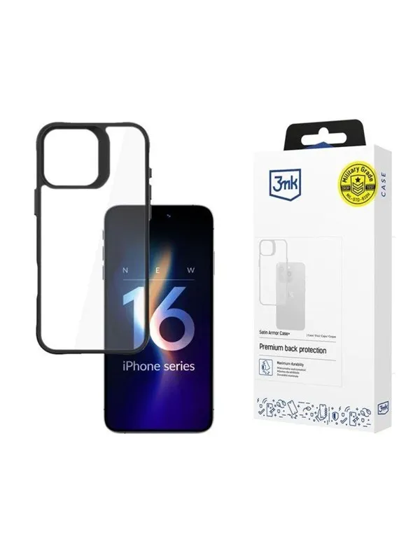 3mk Satin Armor Case+ for iPhone 16 Pro Max - Transparent with Black Frame