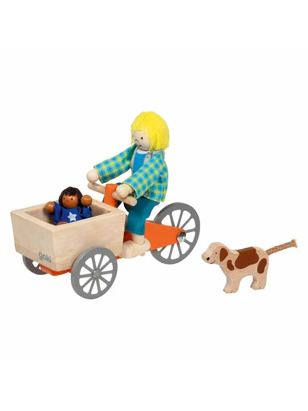 Goki Dollhouse Wooden Cargo Bike with Child and Dog