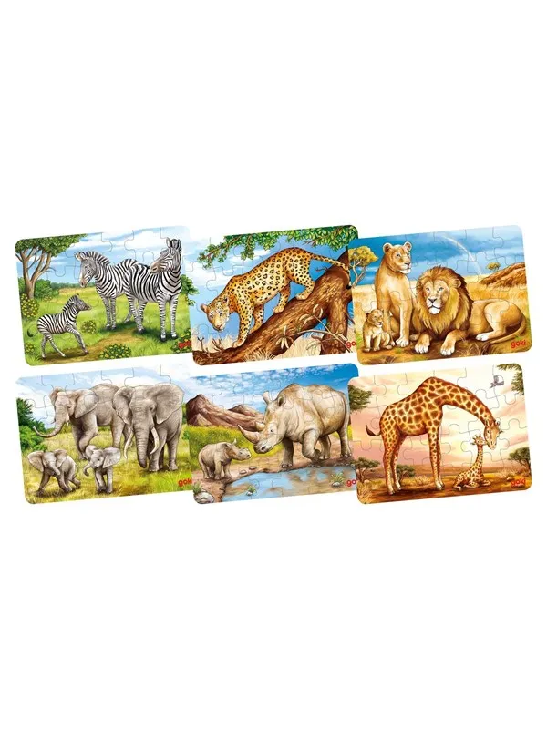 Goki Wooden Mini Puzzle - Wild Animals Gulv
