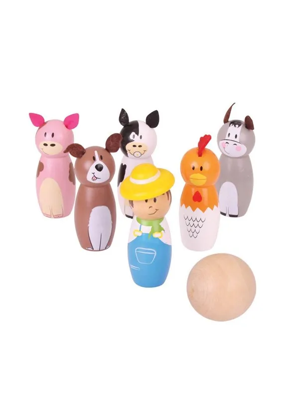 Bigjigs Wooden Bowling Set Farm 7 pcs.