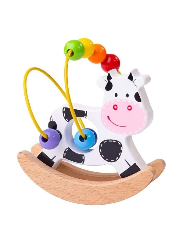 Bigjigs Wooden Swinging Cow with Bead Spiral