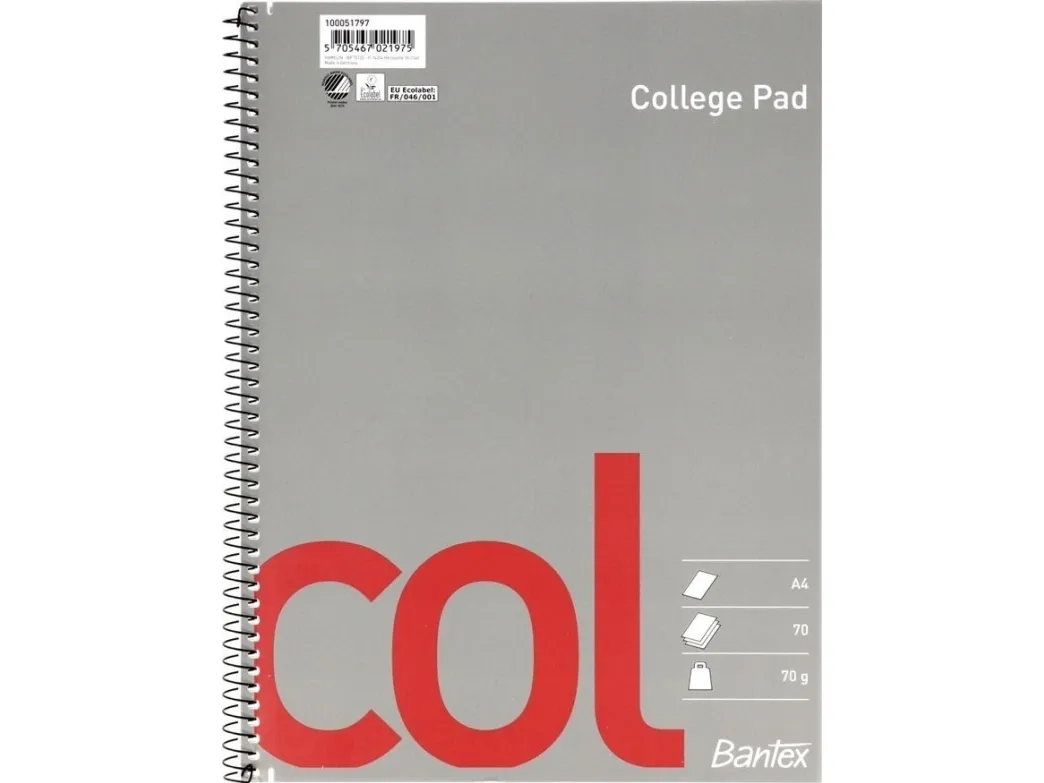 Bantex  Col Collegeblokk, Ulinjert, Ikke Hullet