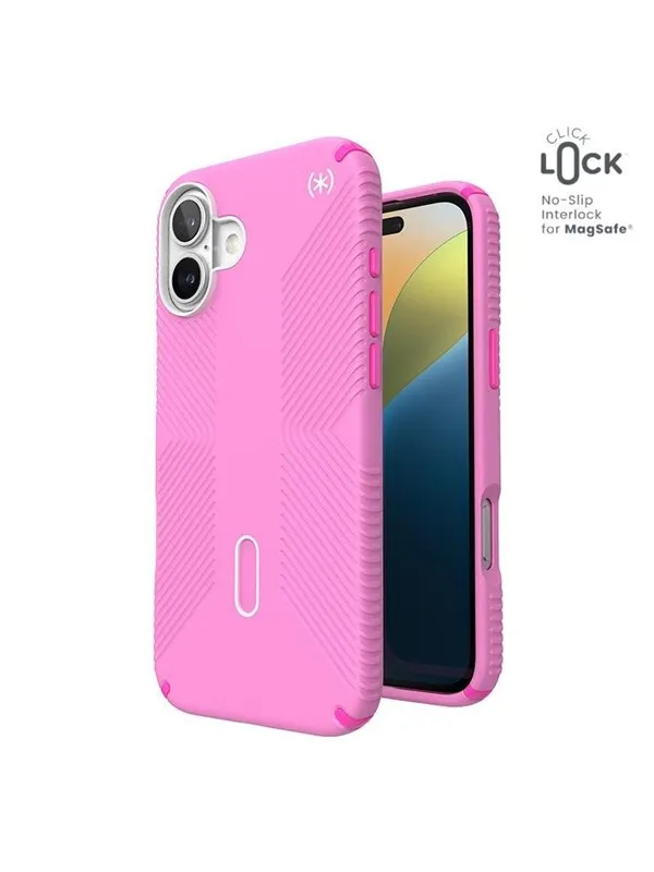 Speck Presidio2 Grip ClickLock & MagSafe - iPhone 16 Plus Case - True Pink / Shocking Pink / White