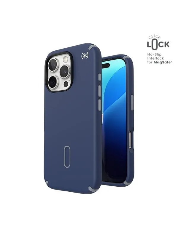 Speck Presidio2 Pro ClickLock & MagSafe - iPhone 16 Pro Case - Coastal Blue / Dust Gray / White