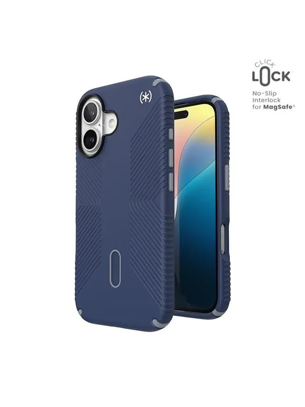 Speck Presidio2 Grip ClickLock & MagSafe - iPhone 16 Case - Coastal Blue / Dust Gray / White