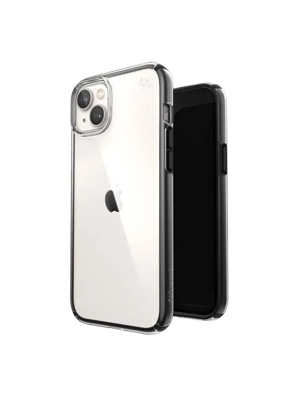 Speck Presidio Perfect-Clear with Impact Geometry - iPhone 15 Plus / 14 Plus Case with MICROBAN Coating - Clear / Black