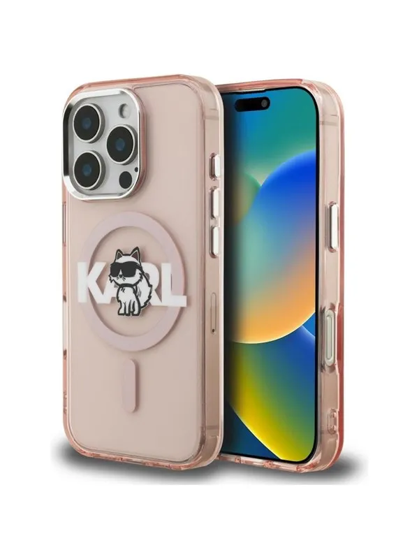 Karl Lagerfeld IML Choupette Sketch Logo MagSafe Case for iPhone 16 Pro - Pink