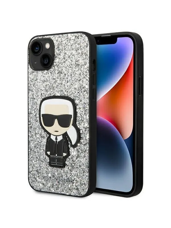 Karl Lagerfeld KLHCP14MGFKPG iPhone 14 Plus 6.7 "hardcase silver / silver Glitter Flakes Ikonik