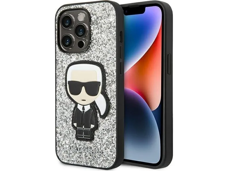 Karl Lagerfeld KLHCP14LGFKPG iPhone 14 Pro 6.1 "hardcase silver / silver Glitter Flakes Ikonik