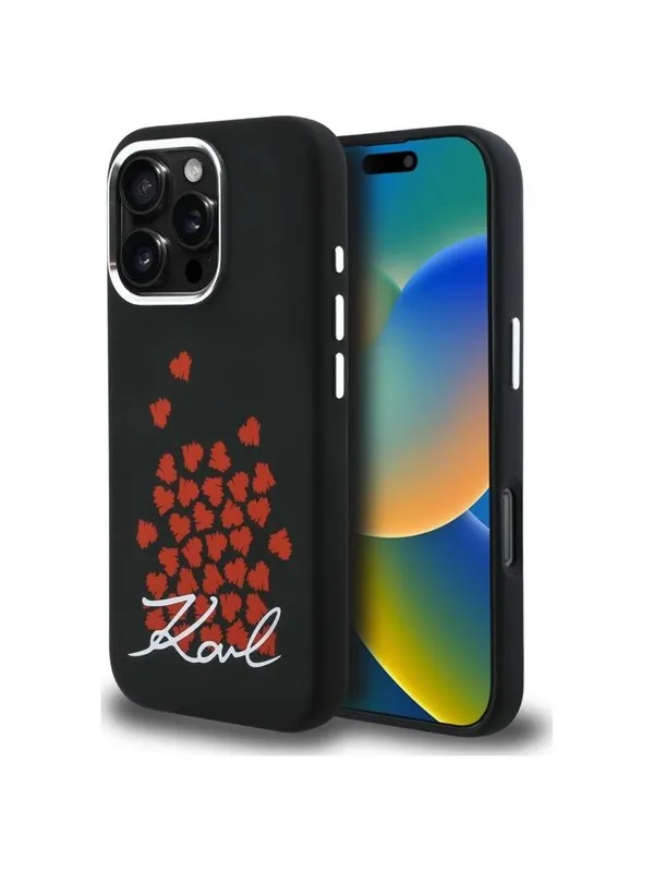 Karl Lagerfeld Silicone Heart Sign Logo MagSafe Case for iPhone 16 Pro - Black