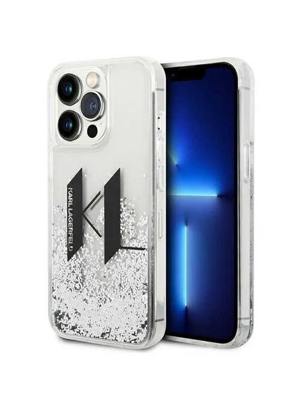 Karl Lagerfeld Liquid Glitter Big KL case for iPhone 14 Pro - silver