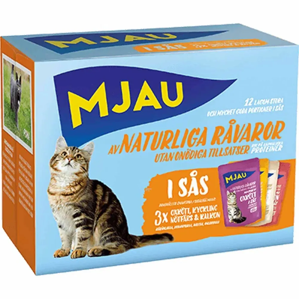 Mjau porsjonsposer multipack  -  kjøttsmaker i saus (12 Ã 85 g)