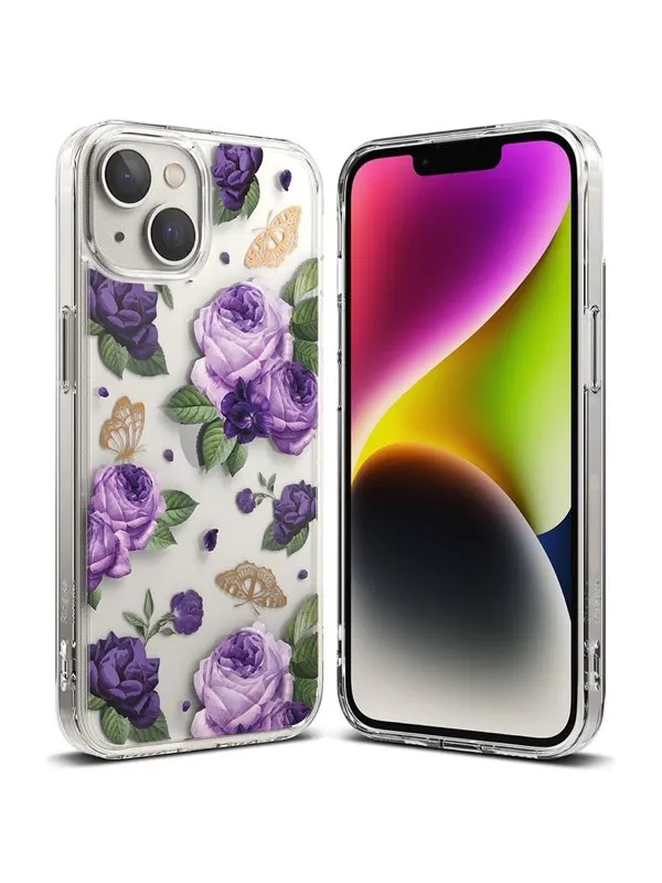 Ringke Fusion Design Armored Case Cover with Gel Frame iPhone 14 Plus Clear (Purple rose) (FD637E29)