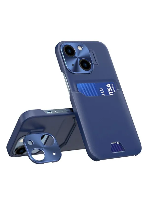 Hurtel Leather Stand Case for iPhone 14 Cover Card Wallet with Stand Blue