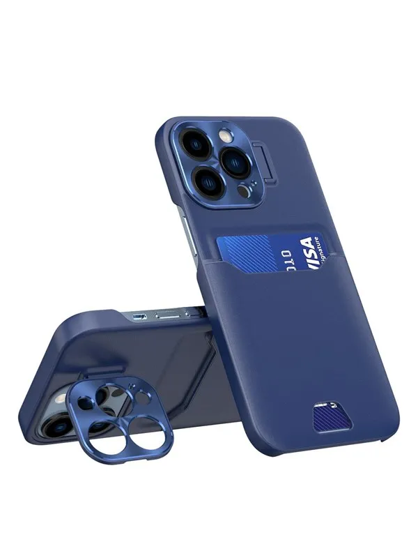 Hurtel Leather Stand Case for iPhone 14 Pro Cover Card Wallet with Stand Blue