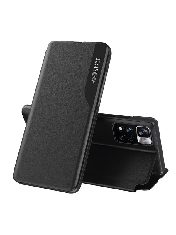 Hurtel Eco Leather View Case Elegant Flip Cover Stand Function Poco M4 Pro 5G Black