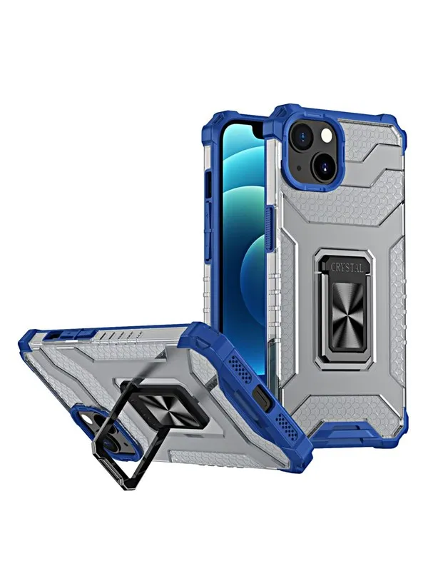 Hurtel Crystal Ring Case Kickstand Tough Rugged Cover for iPhone 13 Mini Blue