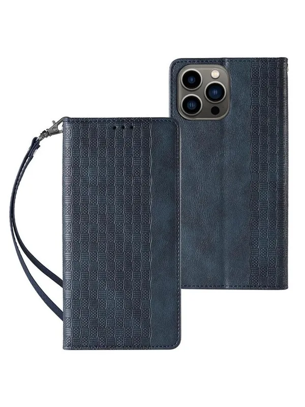 Hurtel Magnet Strap Case Case for Samsung Galaxy S23 Ultra Flip Wallet Mini Lanyard Stand Blue