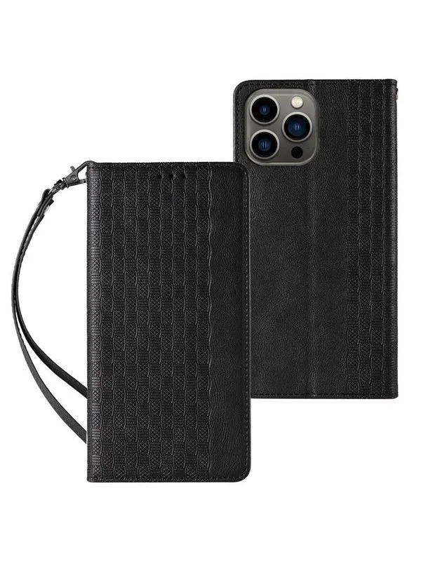 Hurtel Magnet Strap Case for Samsung Galaxy S23 Flip Wallet Mini Lanyard Stand Black