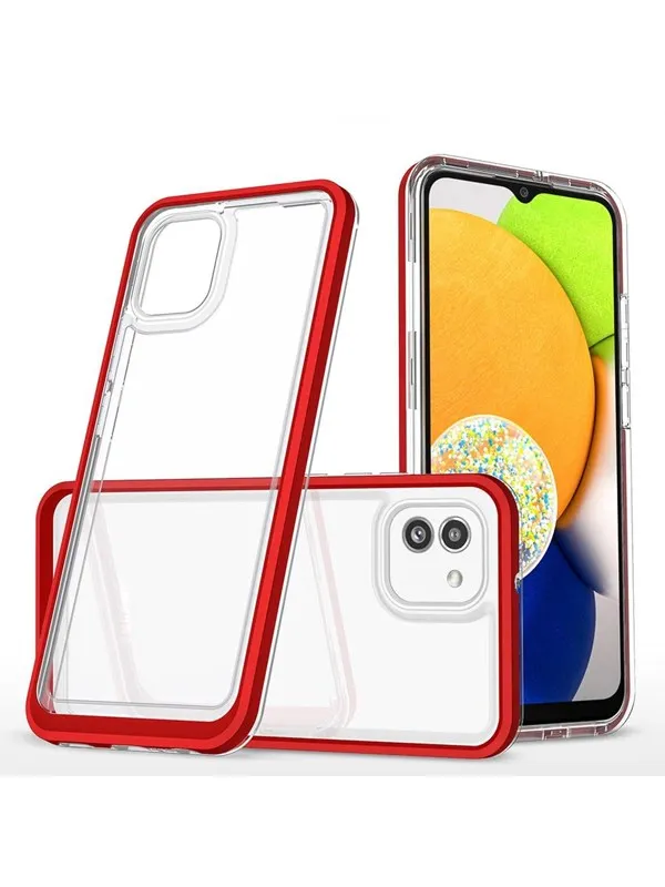 Hurtel Clear 3in1 Case for Samsung Galaxy A03 Silicone Cover with Frame Red