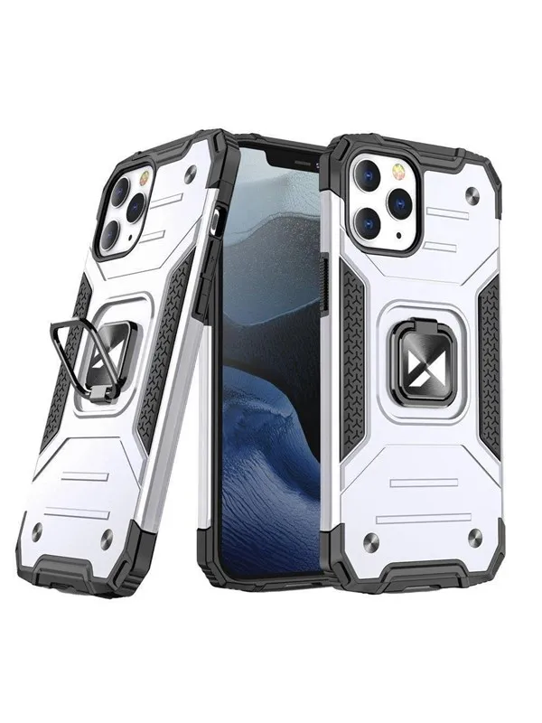 Wozinsky Ring Armor case for iPhone 14 Pro armored cover magnetic holder ring silver