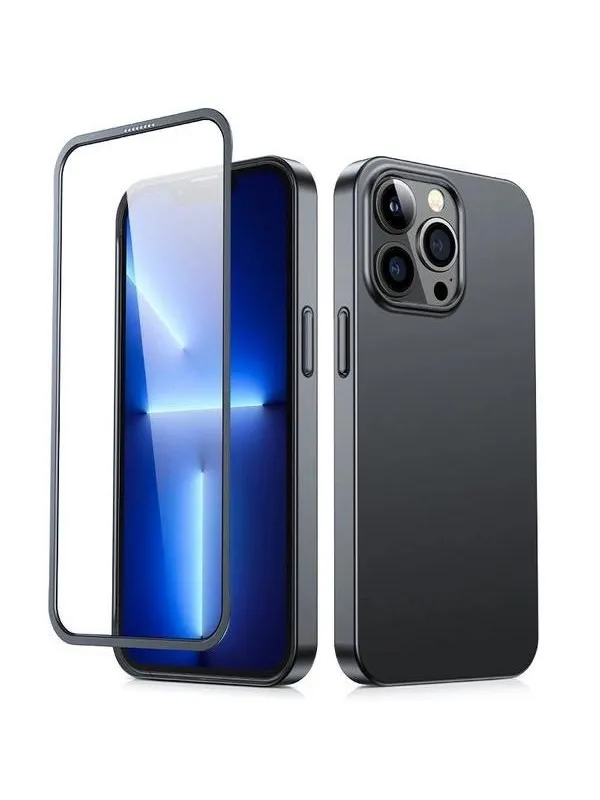 Joyroom 360 Full Case front and back cover for iPhone 13 Pro Max + tempered glass screen protector black (JR-BP928 black)