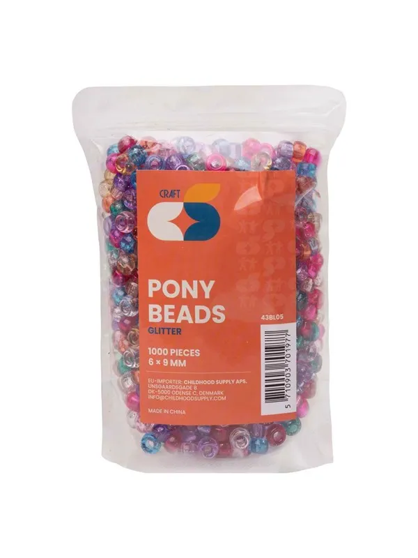 Colorations - Pony Beads Glitter 6x9 mm 1000pcs.