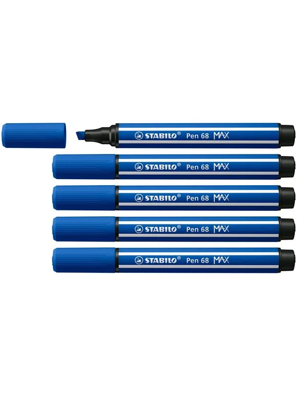STABILO Pen 68 MAX - Fibre-tip Pen with Thick Chisel Tip - Dark Blue