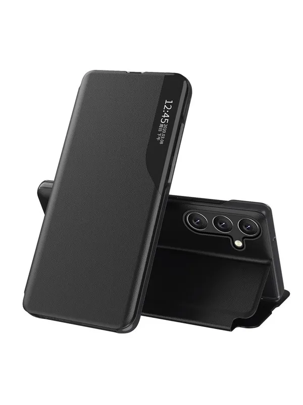 Hurtel Eco Leather View Case Cover for Samsung Galaxy A24 4G with a Flip Stand Black