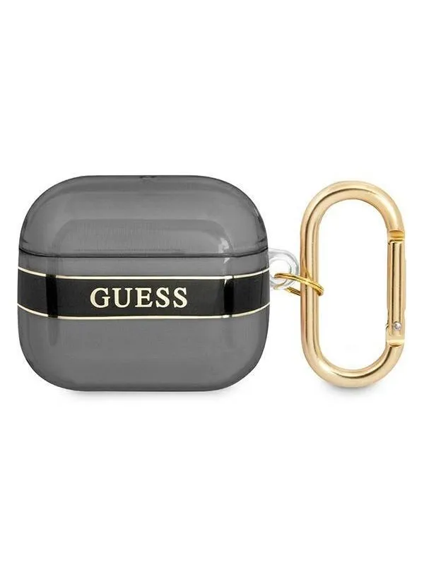 Guess AirPods 3 Deksel Printed Stripe & Gold Hook Svart
