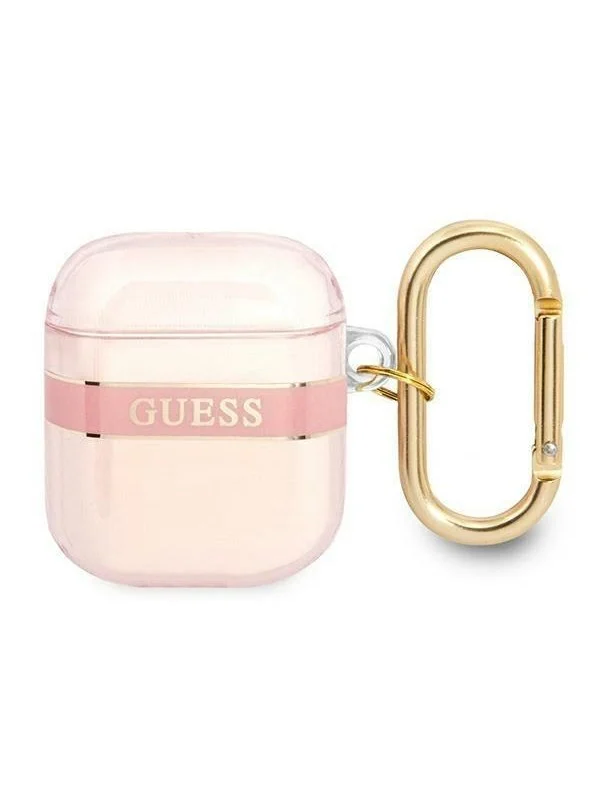 Guess AirPods 1/2 Deksel Printed Stripe & Gold Hook Rosa