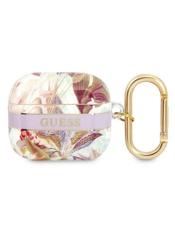 Guess AirPods 3 Deksel Flower Print & Gold Hook Lilla