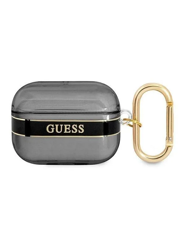 Guess AirPods Pro Deksel Printed Stripe & Gold Hook Svart