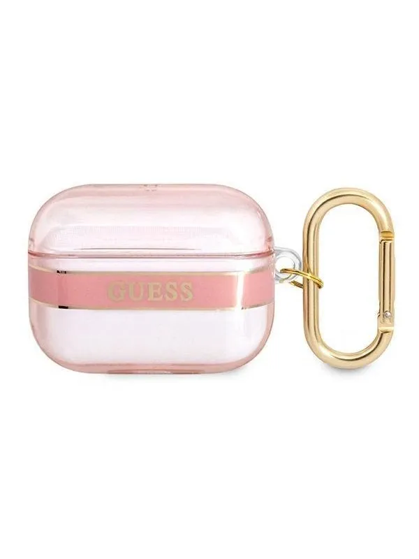 Guess AirPods Pro Deksel Printed Stripe & Gold Hook Rosa