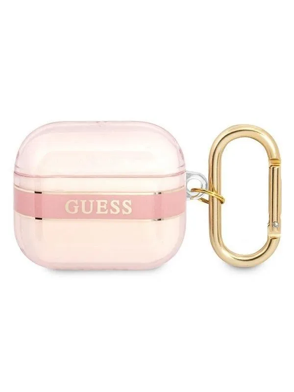 Guess AirPods 3 Deksel Printed Stripe & Gold Hook Rosa