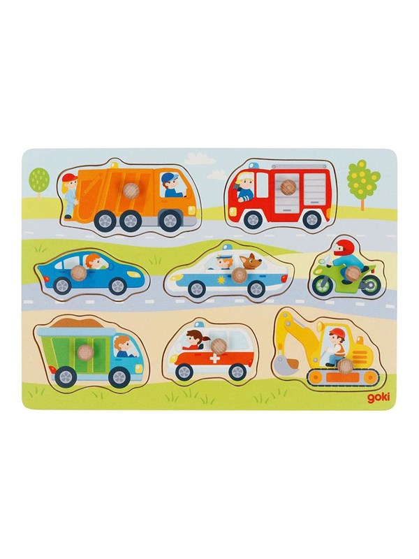 Goki Wooden Stud Puzzle Vehicles 7 pcs. Tre